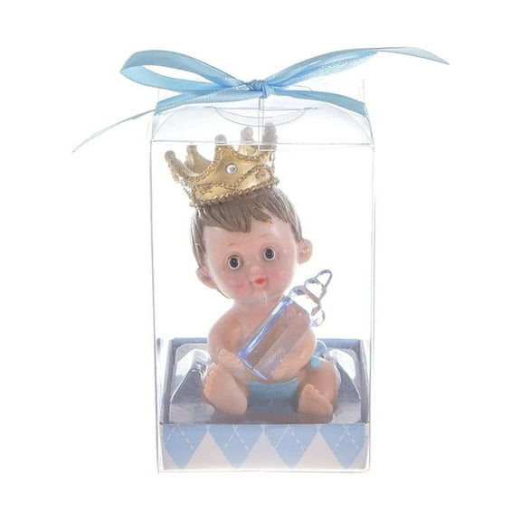 Mega Favors Keepsake Figurine 12 pcs Baby Boy Wearing Crown Holding Bottle | Awesome Decorations or Party Favors | for Pregnancy Announcements, Gender Reveals, Birthday and Special Celebrations