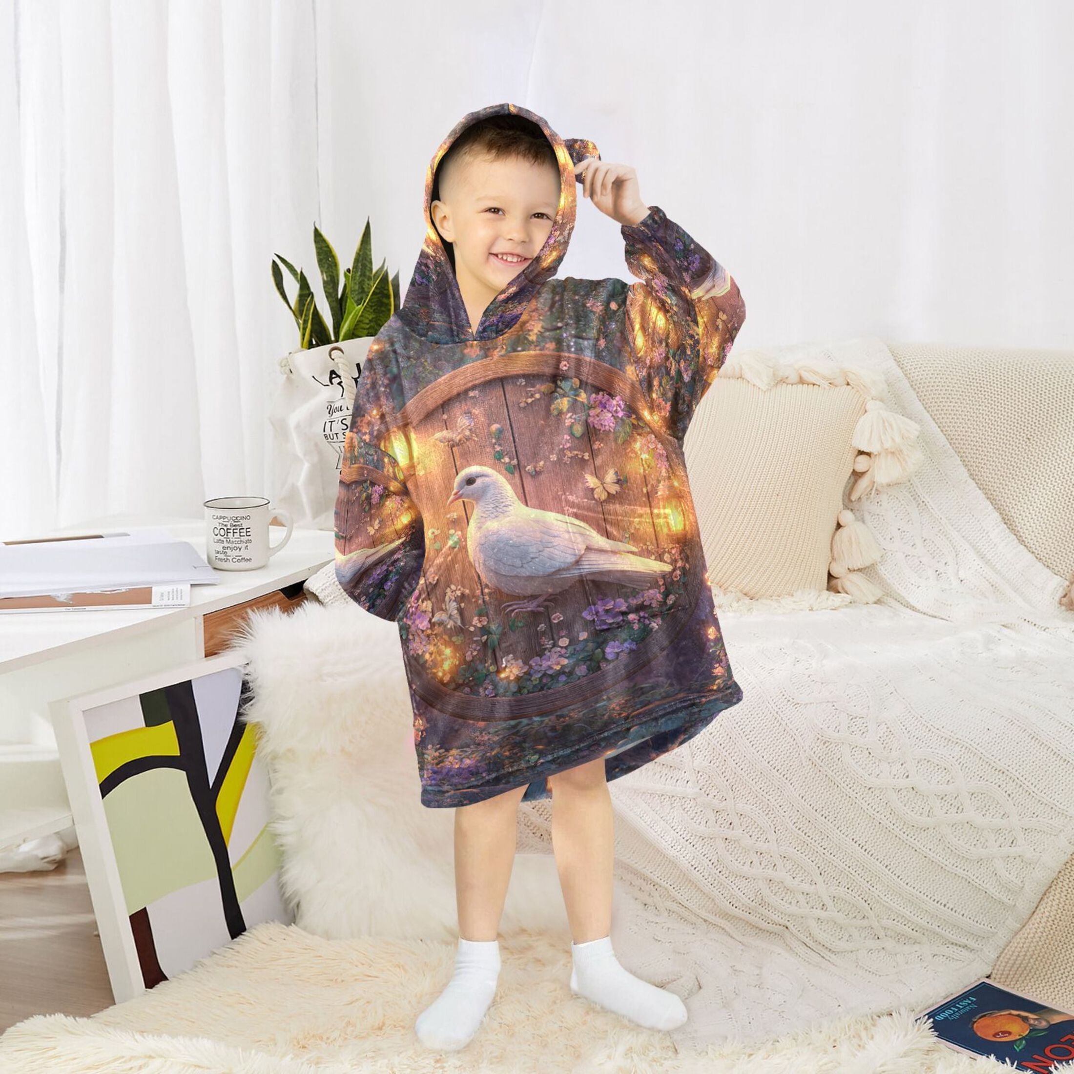 YAZAOO Kids Wearable Blanket Hoodie Warm and Cozy Serene Songbird Flannel Sweatshirt