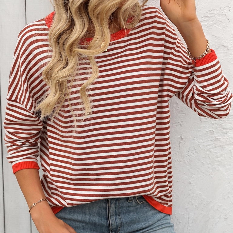 Chvity Women's Colorful Stripes V-Neck Sweater – Fall Drop Shoulder Knit Pullover