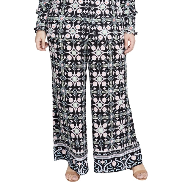 Rachel Roy Pantalones casuales florales para mujer, negro, 20W