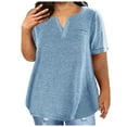 thumbnail image 2 of Pxxlle Plus Size Short Sleeve Tees Women Casual Notch V Neck Summer Tshirts Solid Color Basic Tshirt Loose Fitted Ladies Tunic Tops Light Blue XL, 2 of 7