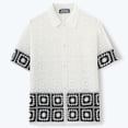 thumbnail image 4 of Ceisia Men's Summer Lightweight Geometric Patchwork Open Knit Short Sleeve Button Down Cardigan for Casual and Vacation Wear Multicolor XL Gifts, 4 of 9