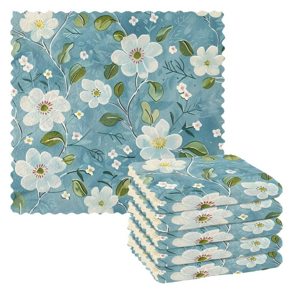 6 Pieces of Kitchen Towels 11x11Inch Kitchen Dish Cloths Kitchen Dish Towels Reuseable Cleaning Cloths Small White Flower