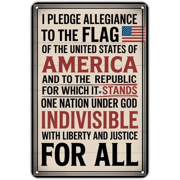 Patriotic American Flag Pledge Vintage Metal Tin Sign, USA Flag Wall Art for Home Bedroom Dorm Yard Garden Outdoor Decor, 8 x 12 Inch