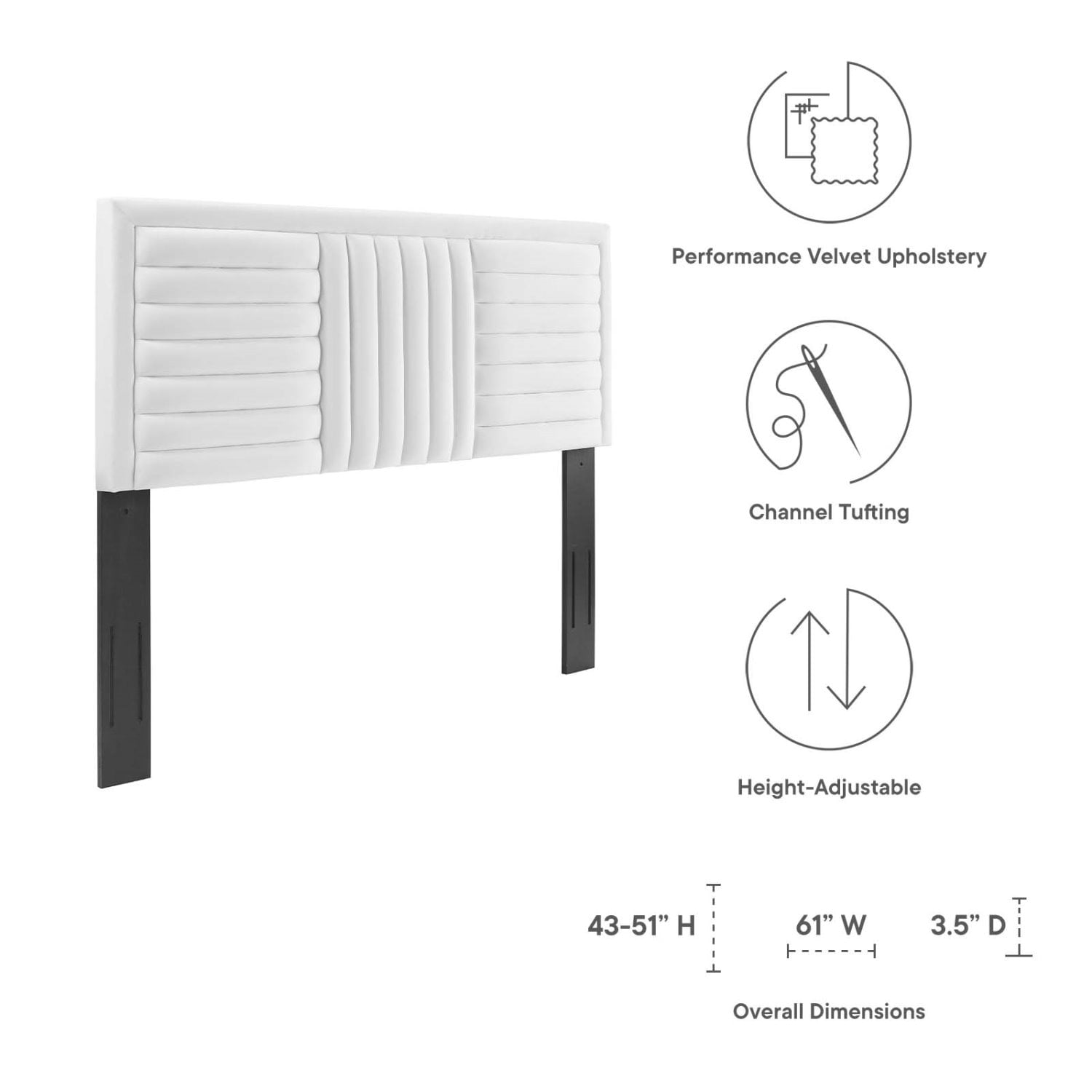 Tufted Headboard, Full Queen Size, White, Velvet, Mid Century Bedroom, Modern Contemporary Boutique HB35250
