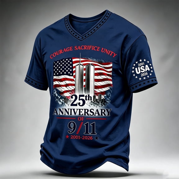Men's 911 25th Anniversary T Shirts Flag Printed Vintage Never Forget 9/11 T Shirts Honor Faith American Flag 911 Memorial Shirts
