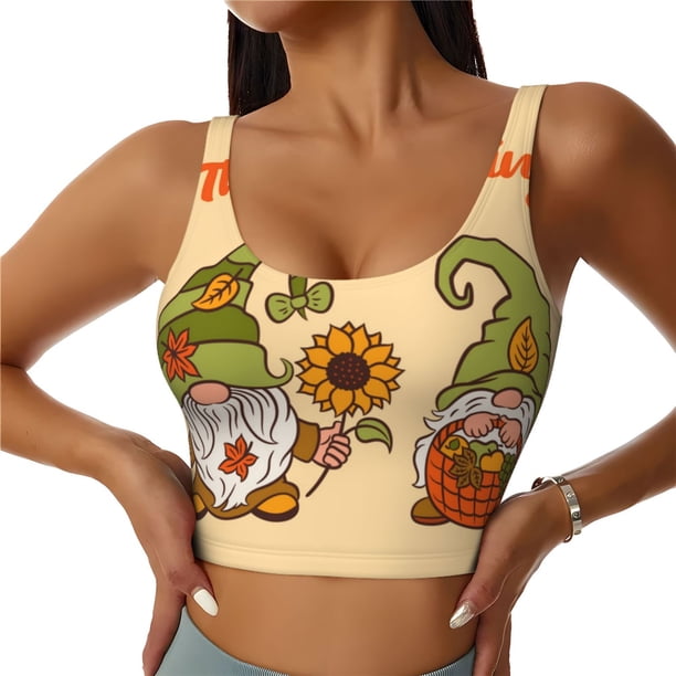Balery Gnomes Happy Thanksgiving Sujetadores deportivos con espalda cruzada para mujer, acolchados, sin costuras, de alto impacto, ideales para yoga, gimnasio, entrenamiento y fitness.-Medium