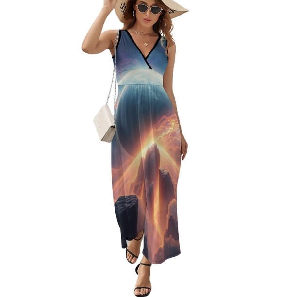 Cosmic Planet Vestido Sin Mangas Vestidos Para Mujer, Vestido Suelto De Verano 2025