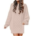 thumbnail image 7 of Women Crewneck Long Sleeve Oversized Cable Knit Chunky Pullover Short Sweater Dresses Solid Fall Winter Sweater Dresses, 7 of 7