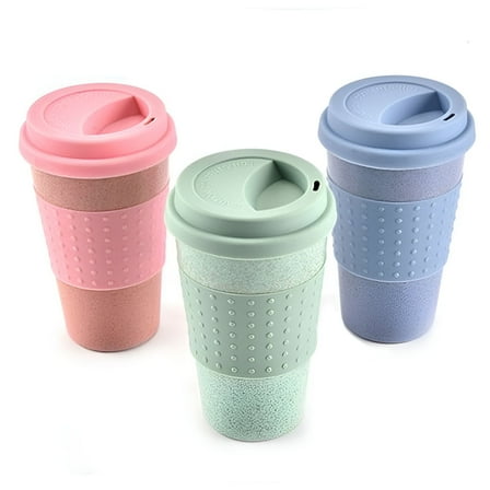 ACDANC Reusable Portable Cup with Silicone Lid Leakproof Travel Mug,Assorted Color (3pcs)