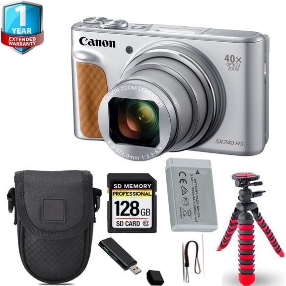 Canon PowerShot SX740 HS Digital Camera (Silver) Spider Tripod 1 Yr Warranty - 64GB (International Version)