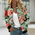 thumbnail image 2 of Womens Zip Up Bomber Jackets Casual Lightweight Fall Outerwear Floral Print Long Sleeve Travel Coat with Pocket (XL, Blue), 2 of 5