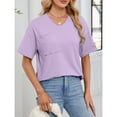 thumbnail image 2 of Annhoo Womens Summer Basic Shirts Casual V Neck Side Slit Short Sleeve Tunics Trendy Solid Color Tees with Pocket, 2 of 7