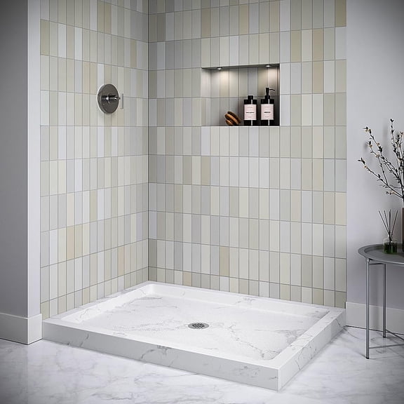 Streamline NTM-908-48MB-CR 48 in. x 36 in. Corner Acrylic Shower Base in Matte Marble with Center Drain, Drain Included