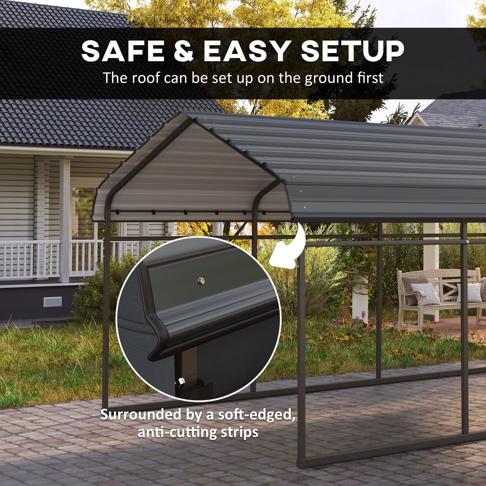 Outsunny 15' x 10' Heavy Duty Metal Carport, Waterproof Garage Canopy with Removable PE Sidewalls, Steel Frame Outdoor Vehicle Shelter for Driveway, RV, or Patio, Dark Gray