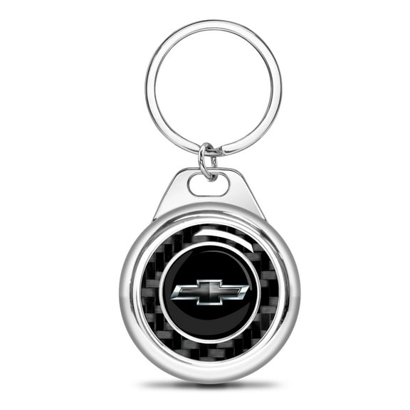 iPick Image for Chevrolet Black Logo Real Black Carbon Fiber Chrome Roundel Metal Case Key Chain, Official Licensed