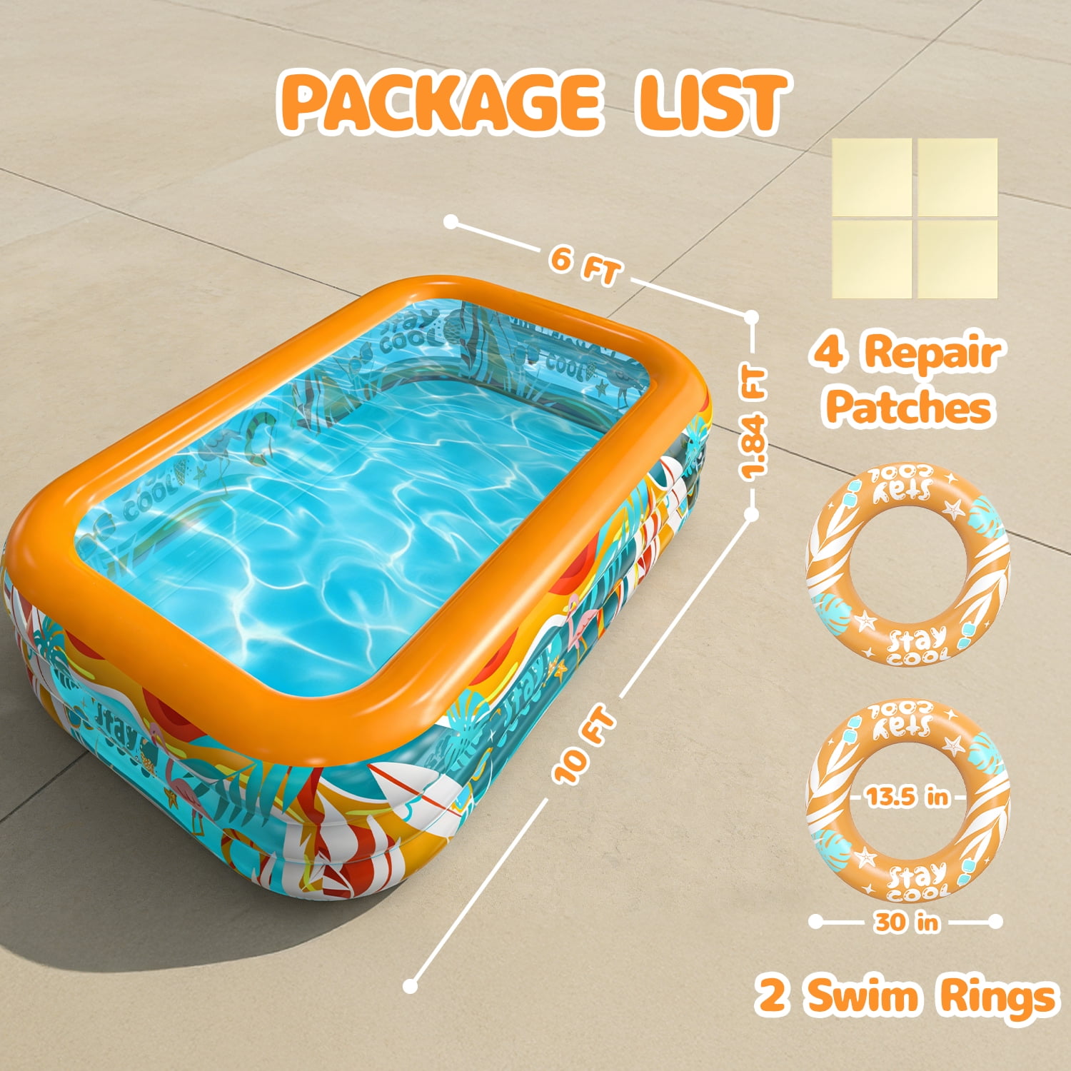 JoyStone Inflatable Pool for Kids and Adults, 120" x 72" x 22" Thickened Family Swimming Pool Paddling Pool with 2 Pool Floats, Summer Water Toy for Backyard, Garden