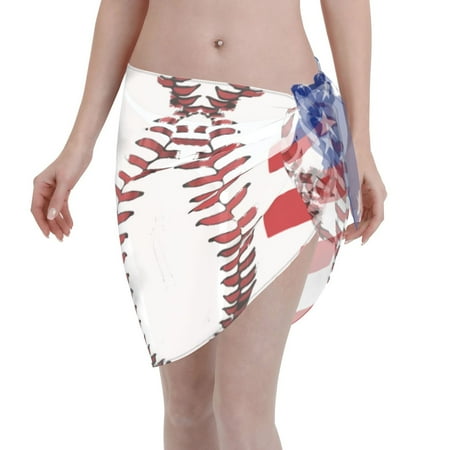 Womens Baseball Lace Flag Coverups Beach Short Sarong Sheer Chiffon Cover Up Bikini Wraps