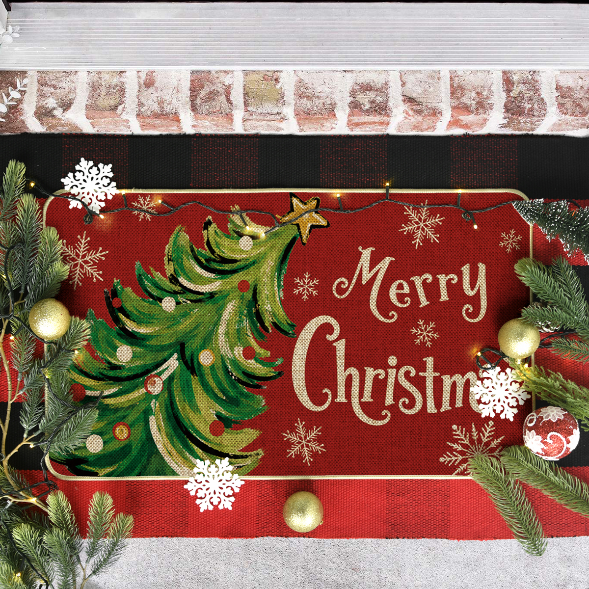 Sm:)e Pine Tree Snowflake Christmas Doormat 17x29 Inch photo 3