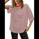 thumbnail image 3 of Camisetas de Rayas de Gran Tamaño para Mujer, Blusas Holgadas de Cuello Redondo y Corta, Blusa Informal de Verano Y2K 2025 Color Café XL, 3 of 9
