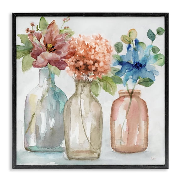 Stupell Industries French Country Floral Vase Botanical Arrangement Watercolor Design Black Framed Giclee Art, 12 x 12, by Nan