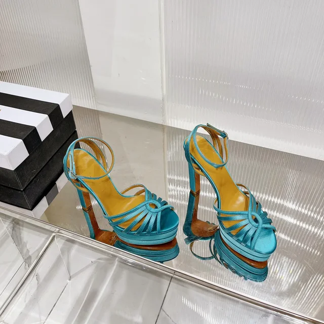 Summer New Water Platform Open Toe High Heels Sexy Thick Heel Buckle Strap Sandals Fashion Party Banquet Dress Women'S Shoes 44