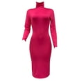 thumbnail image 6 of LYXSSBYX Long Sleeve Dresses Hot Sale Clearance Women Fashion Slim High Neck Long Dress Long Sleeve Pure Color Dress, 6 of 8
