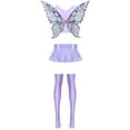 thumbnail image 4 of Eandarui 4 Piece Rave Outfits for Women Glossy Crop Top Miniskirt with Stockings Butterfly and Wings Purple M, 4 of 5