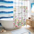 thumbnail image 5 of No Hook Shower Curtain, Pink Purple Flower Shower Curtains for Bathroom with See Through Top Window, Spring Farmhouse Floral Leaf Wood Grain Waterproof & Washable Bath Curtain Small Stall 36"x78", 5 of 9