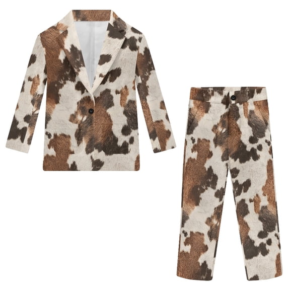 Whosucclay Cow Print Boys Suit, Polyester Non-Stretch Slim Fit Tuxedo for Wedding School, 2-piece Boys Suit Set