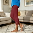 thumbnail image 5 of HomeDM Leggings for Women Lace Trim Bottom High Waisted Wine Workout Athletic Running Yoga Capri Pants Size L, 5 of 8