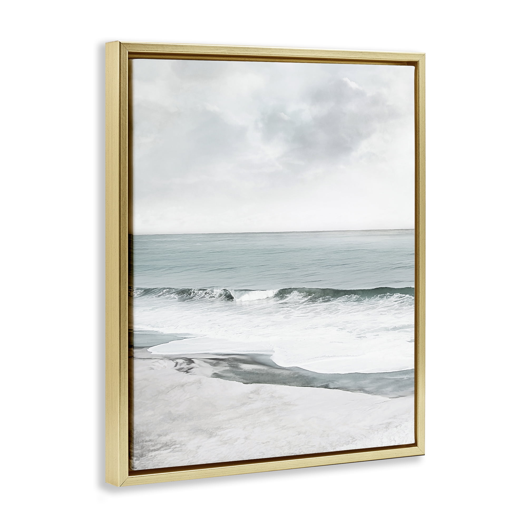 Stupell Industries Curling Ocean Waves Landscape Photography Gold Floater Framed Canvas Art Print Wall Art, 17 x 21