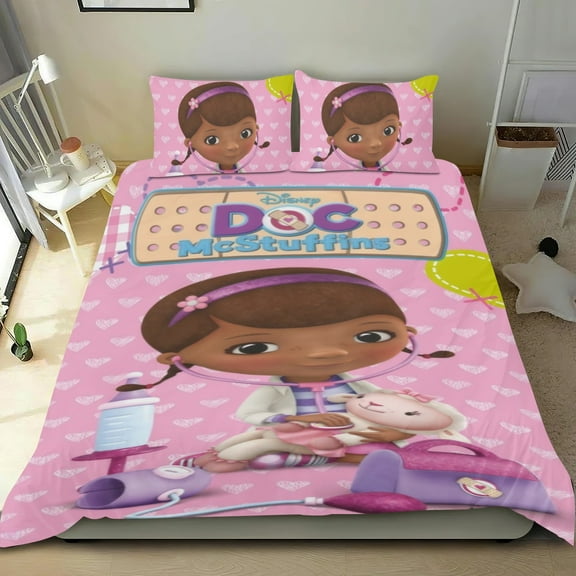 3 Piece Bedding Set For Doc Mcstuffins Duvet Cover Sets Comforter Cover Set Cute Super Soft For Teens Kids Bedroom Gifts,1 Duvet Cover with 2 Pillowcases Twin