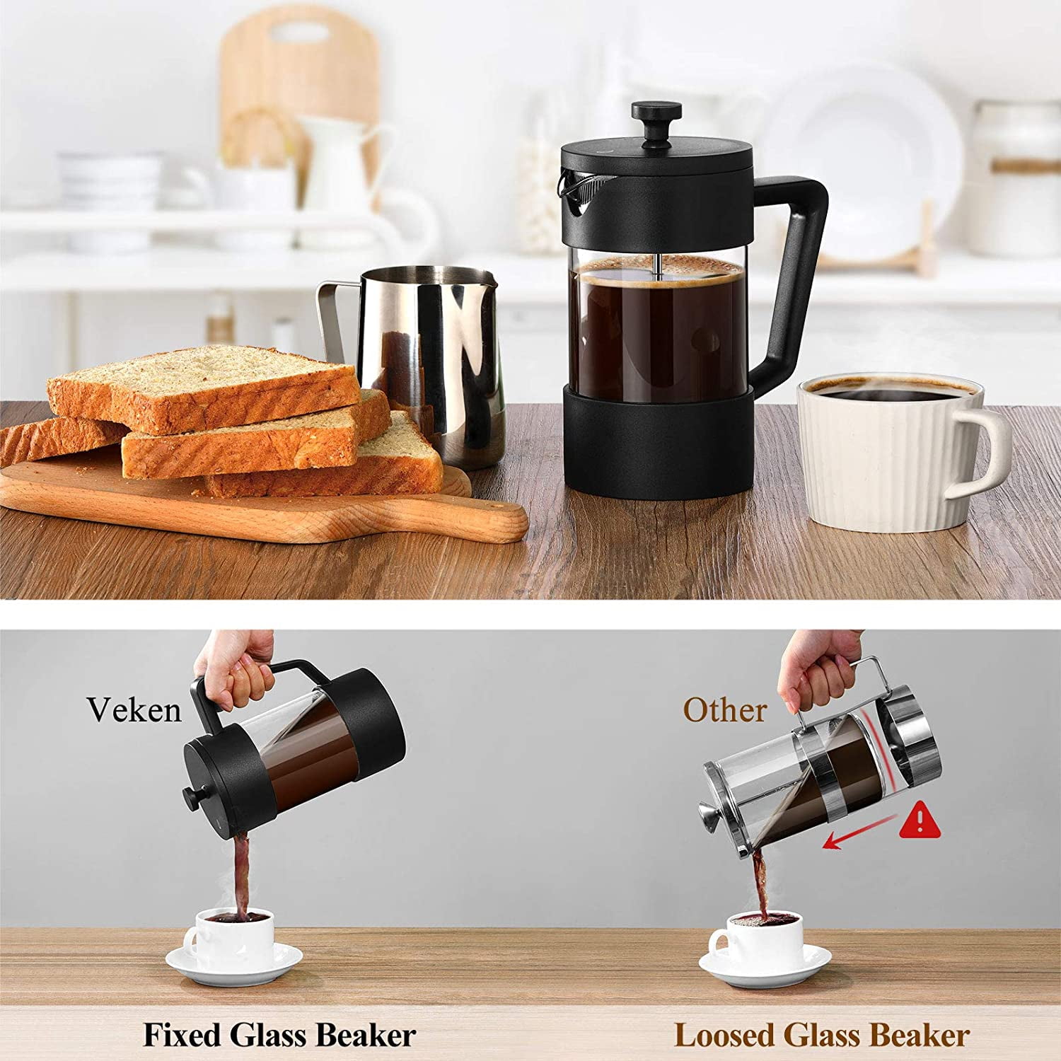 Kepooman 8 Cup French Press Coffee Maker with Triple Filters for Kitchen, Black Kepooman 8 Cup French Press Coffee Maker with Triple Filters for Kitchen, Black
