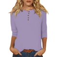 thumbnail image 6 of T-Shirt for Women Women's Fashion Casual Round Neck 3/4 Sleeve Loose Solid Color Button T-Shirt Ladies Top, 6 of 7