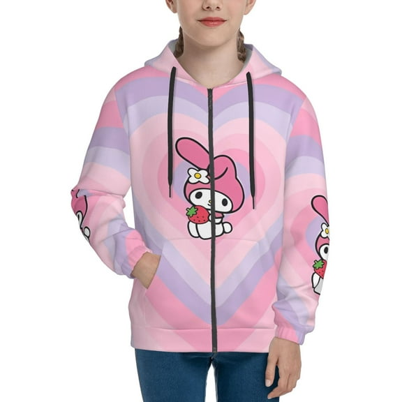 My Melody Girls Hoodie Sweatshirt Full Zip Jacket Casual Teens Hoodie with Pocket S7-8
