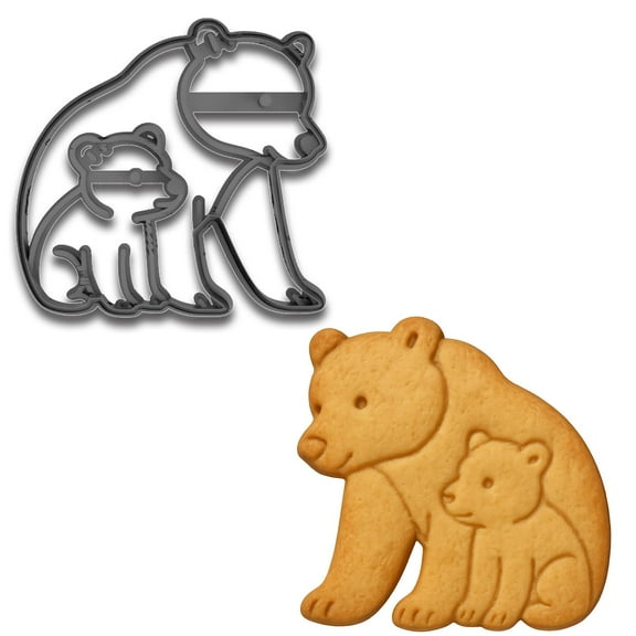 Mother Bear and Cub Cookie Cutter & Stamp - 4x3.83", Adorable Wildlife Animal Design (Random Color)
