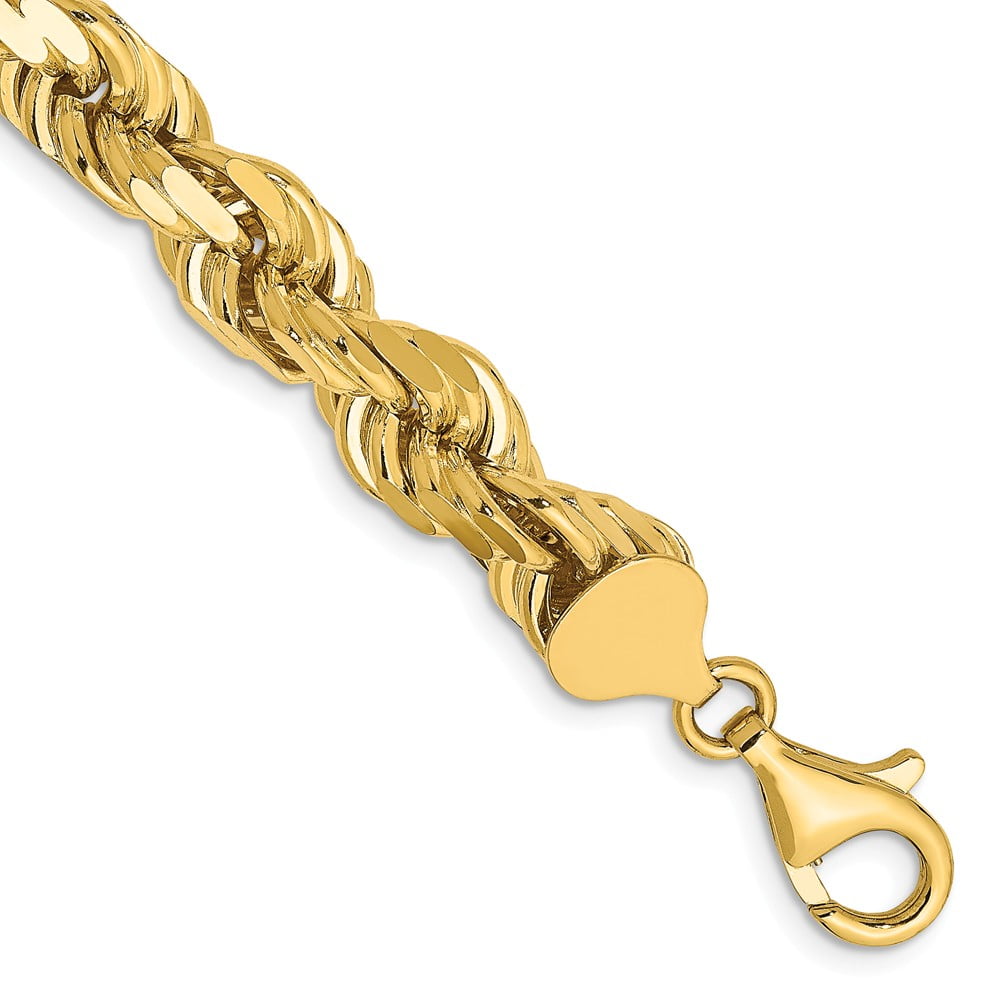 Real 14kt Yellow Gold 8mm Diamond Cut Rope with Fancy Lobster Clasp Chain Chain ; for Adults and Teens; for Women and Men