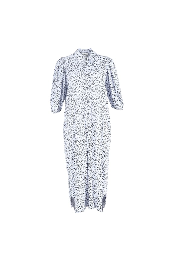 Pre-Owned Ganni Printed Crepe Midi Shirt Dress in Light Blue Viscose