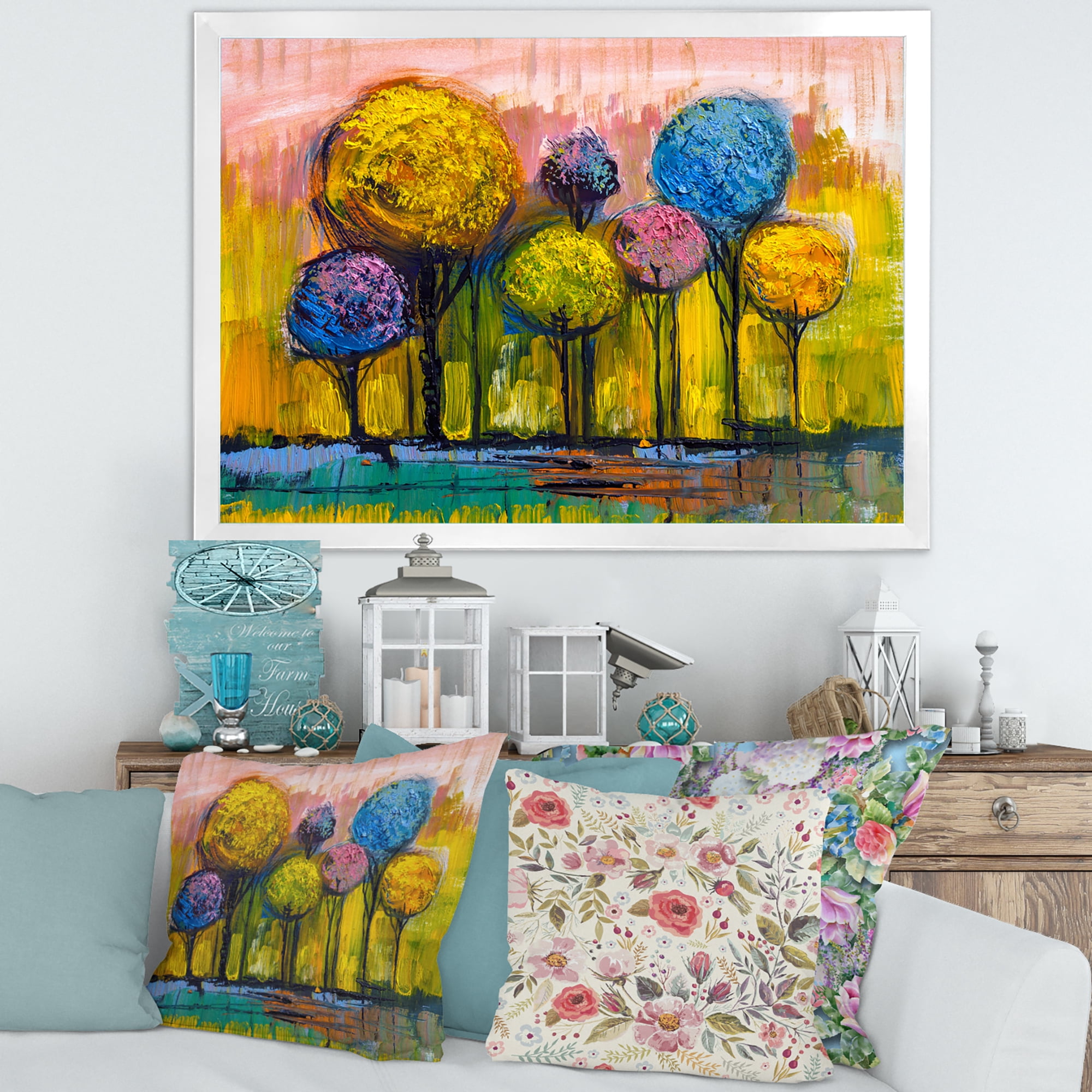Designart 'Colourful Landscape Trees Impressionist IV' Modern Framed Art Print