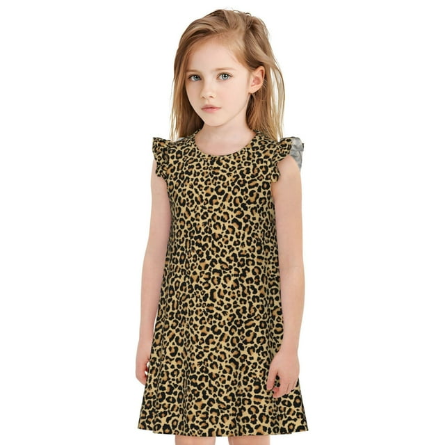 Bingfone Imprimé Léopard pour Filles Robe de Nuit Manches Volantes, Pyjama Princesse pour Filles Vêtements de Maison-Petit