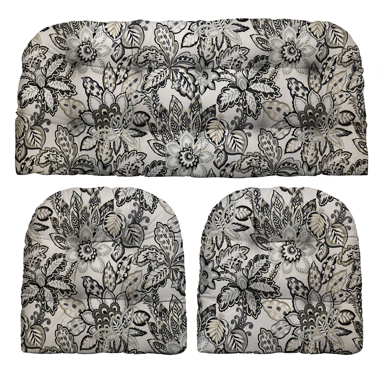 RSH Décor Indoor Outdoor Grey Brown Tan 3 Piece Tufted Wicker Cushion