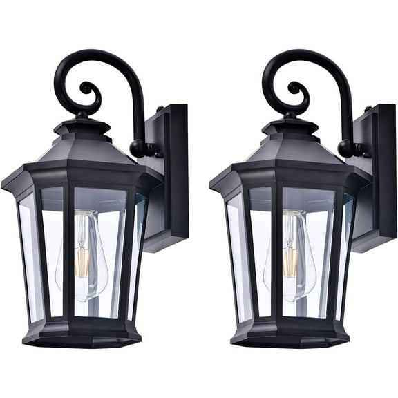 Dusk to Dawn Sensor Lights Fixtures Outdoor Wall Lantern Wall Mount Waterproof Anti-Rust Modern Matte Black Front Porch Light with Clear Glass 2 Pack (Bulb Not Included)