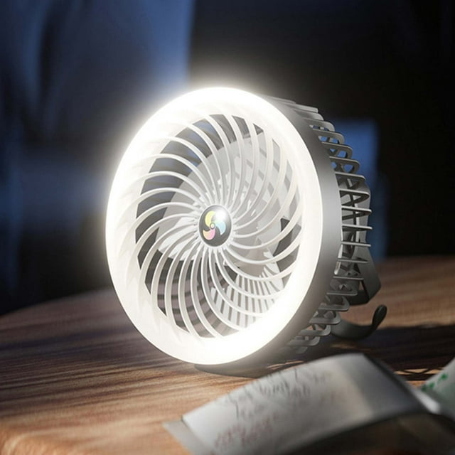 Electrodomésticos Ventilador de camping con luz LED Ventilador de batería recargable de 1200 mAh Ventilador de tienda de campaña con gancho Ventiladores de escritorio USB portátiles de 3 velocidades p