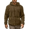 thumbnail image 2 of CharmCyan Men’s Hooded Pullover Sweater with Textured Cable Knit Pattern Drawstring Hood Kangaroo Pocket Long Sleeves Casual Fit Khaki S, 2 of 2