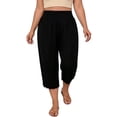 thumbnail image 3 of Vivianyo HD Women's Pluse Size Scalloped Hem Knit Culotte Pants, Womens Loose Smocked Elastic Waist Cropped Wide Leg Capris with Side Pockets, Women's Black, Sizes S-5XL, 3 of 4