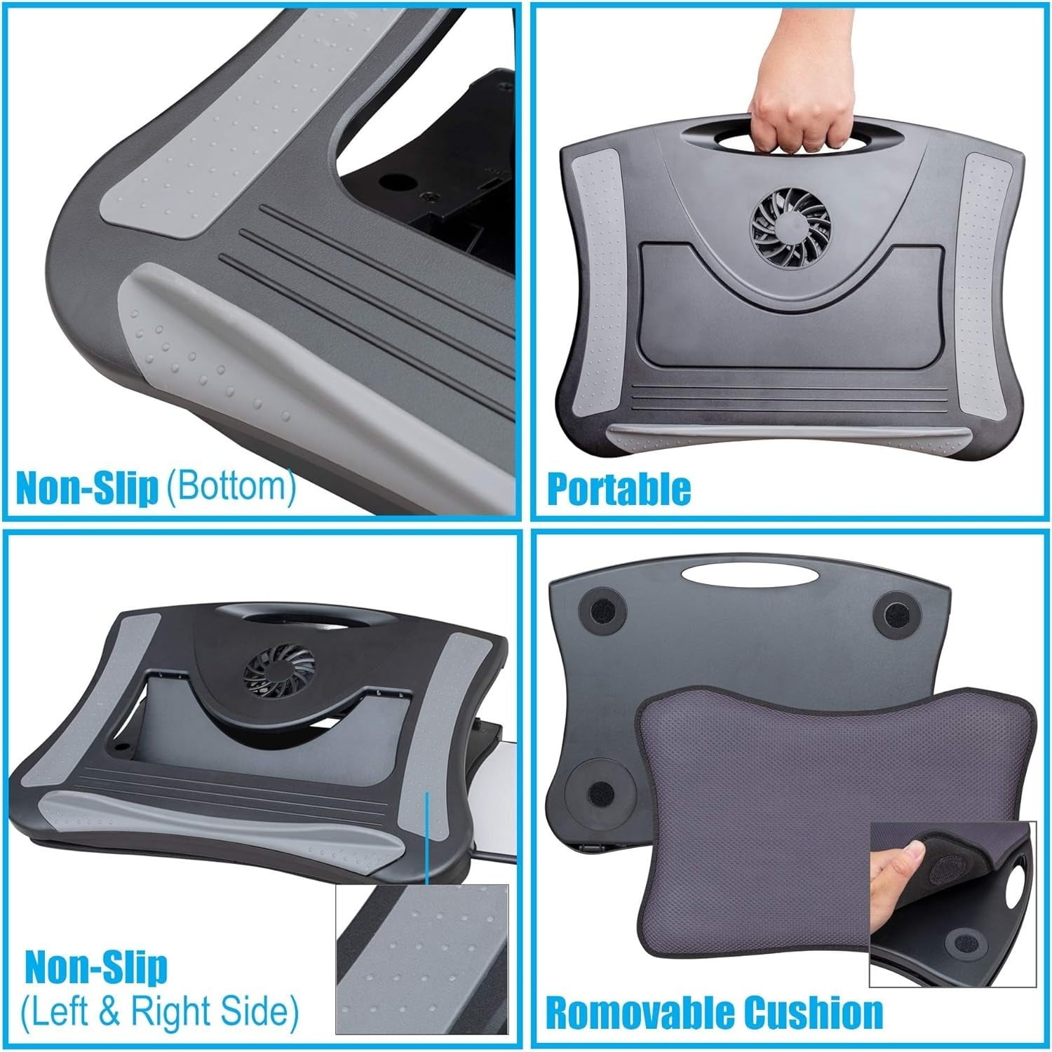 USB Cooling Fan Laptop Cooling Pad with Attached Mouse Pad, Cushion, Non-Slip Heat Shield
