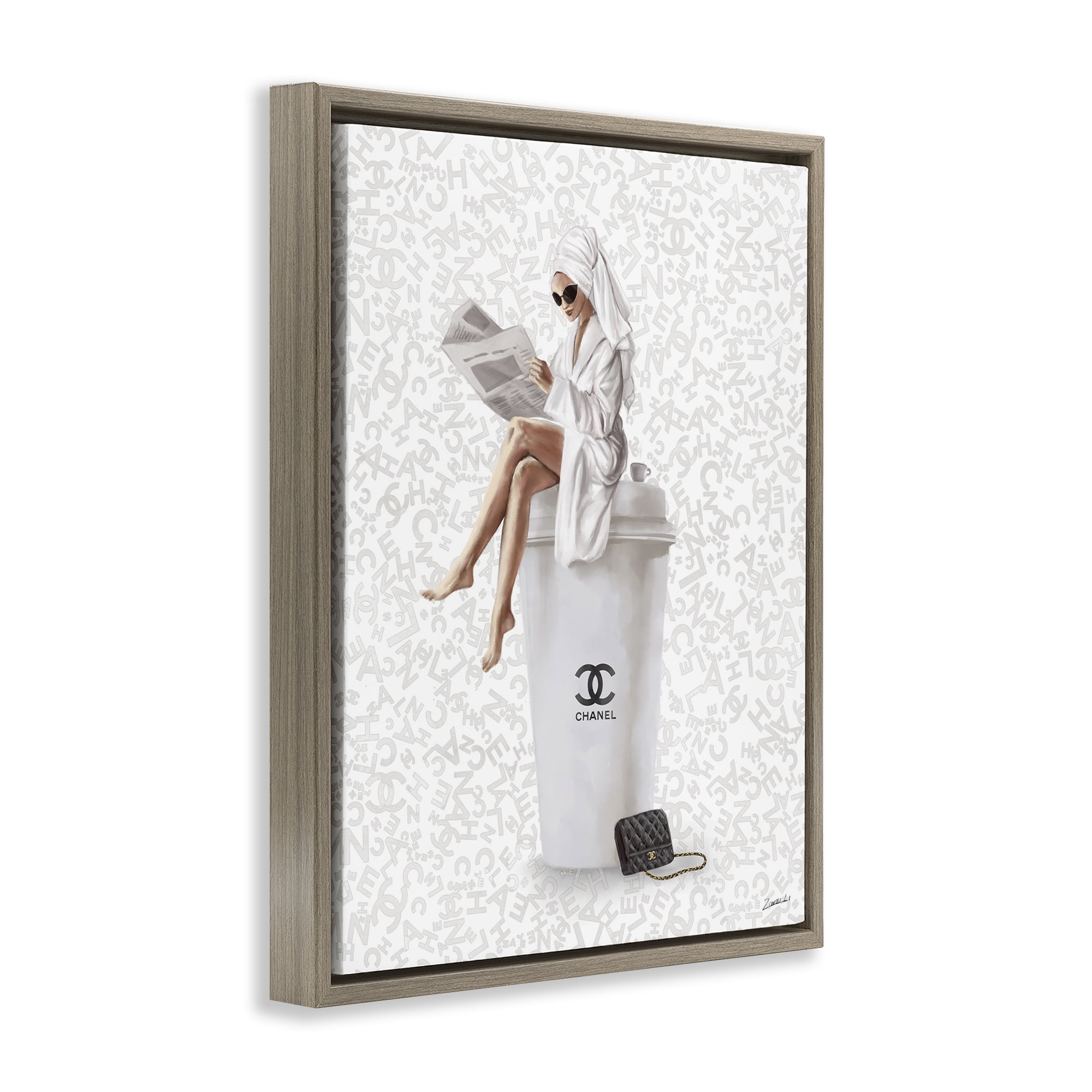 Stupell Industries Glam Girl Bathrobe Typography Painting Brown Floater Framed Canvas Art Print Wall Art, 25 x 31
