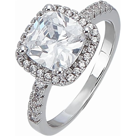 1set Platinum Brass Micro Pave Square Cubic Zirconia Finger Rings Diamond Solitaire Rings Classic Square Cut Cubic Zirconia Solitaire Engagement Rings Plain Band Rings for Jewelry Gift Clear