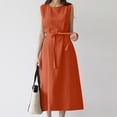 thumbnail image 5 of Breaise Women's Casual Summer Sleeveless Dresses Solid Cotton Linen Midi Dresses Drawstring Waisted Crew Neck Dresses Loose Fit Casual Long Sundresses Orange XL, 5 of 9